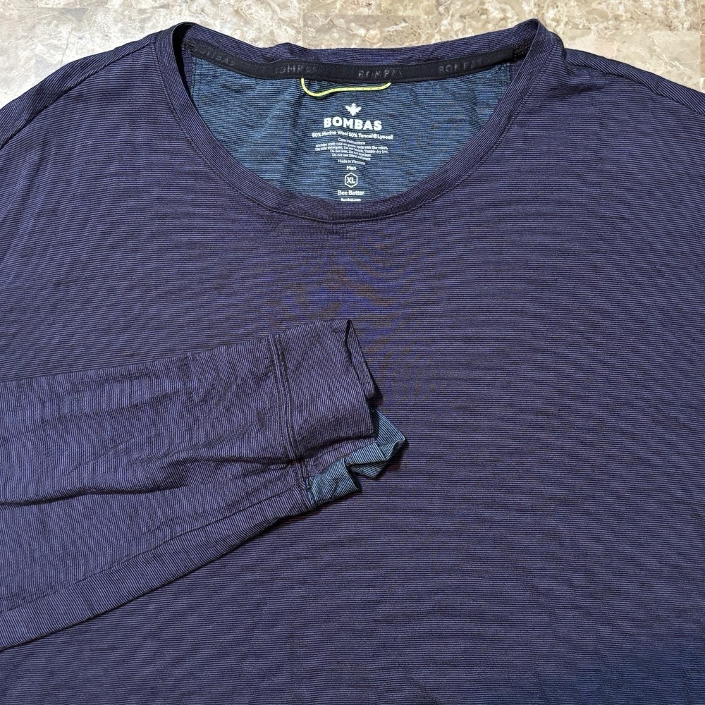 Bombas Shirt Men XL Blue Merino Wool Blend Long Sleeve Base Layer Bee Better